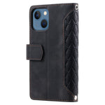 005 Stil Til iPhone 13 6.1 tommer, Stødsikkert Telefoncover med Lynlåslomme, Rombet Tekstur Flip Wallet Cover Stativ med Rem og Kortindehaver