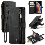 For iPhone XS Max Phone Cases with Strap CASEME C30 Zipper Multiple Card Holder PU Leather Cover