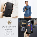 For iPhone XS Max Phone Cases with Strap CASEME C30 Zipper Multiple Card Holder PU Leather Cover