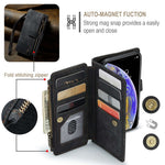For iPhone XS Max Phone Cases with Strap CASEME C30 Zipper Multiple Card Holder PU Leather Cover