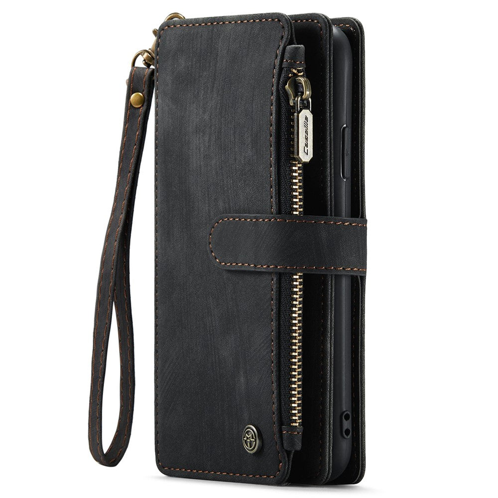 For iPhone XS Max Phone Cases with Strap CASEME C30 Zipper Multiple Card Holder PU Leather Cover