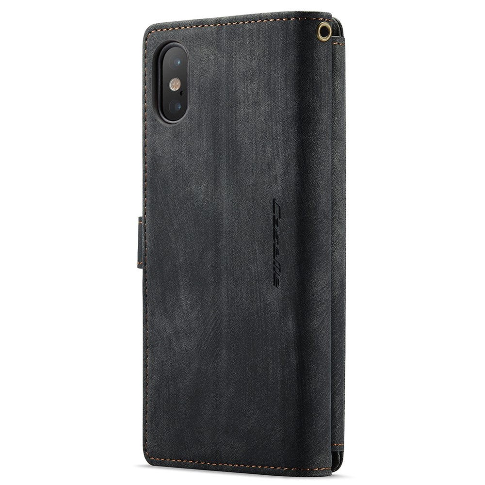 For iPhone XS Max Phone Cases with Strap CASEME C30 Zipper Multiple Card Holder PU Leather Cover