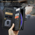 For iPhone XS Max Phone Cases with Strap CASEME C30 Zipper Multiple Card Holder PU Leather Cover