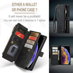 For iPhone XS Max Phone Cases with Strap CASEME C30 Zipper Multiple Card Holder PU Leather Cover