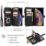 For iPhone XS Max Phone Cases with Strap CASEME C30 Zipper Multiple Card Holder PU Leather Cover