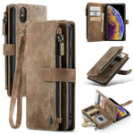 For iPhone XS Max Phone Cases with Strap CASEME C30 Zipper Multiple Card Holder PU Leather Cover