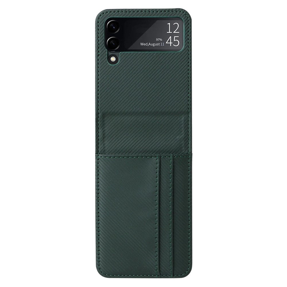 Til Samsung Galaxy Z Flip3 5G PU-læder telefoncover kulfibertekstur kortholder anti-fald foldbart coverbeskytter