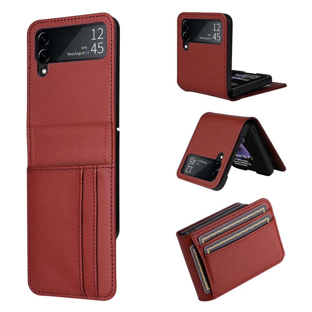 Til Samsung Galaxy Z Flip3 5G PU-læder telefoncover kulfibertekstur kortholder anti-fald foldbart coverbeskytter