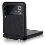 Samsung Galaxy Z Flip4 5G, kolfiberstruktur, ett stycke mobilskal, PU-läder + vikbart PC-skyddsfodral med långt snodd