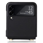 Samsung Galaxy Z Flip4 5G, kolfiberstruktur, ett stycke mobilskal, PU-läder + vikbart PC-skyddsfodral med långt snodd