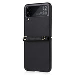 Samsung Galaxy Z Flip4 5G, kolfiberstruktur, ett stycke mobilskal, PU-läder + vikbart PC-skyddsfodral med långt snodd