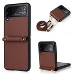 Samsung Galaxy Z Flip4 5G, kolfiberstruktur, ett stycke mobilskal, PU-läder + vikbart PC-skyddsfodral med långt snodd