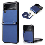 Samsung Galaxy Z Flip4 5G, kolfiberstruktur, ett stycke mobilskal, PU-läder + vikbart PC-skyddsfodral med långt snodd