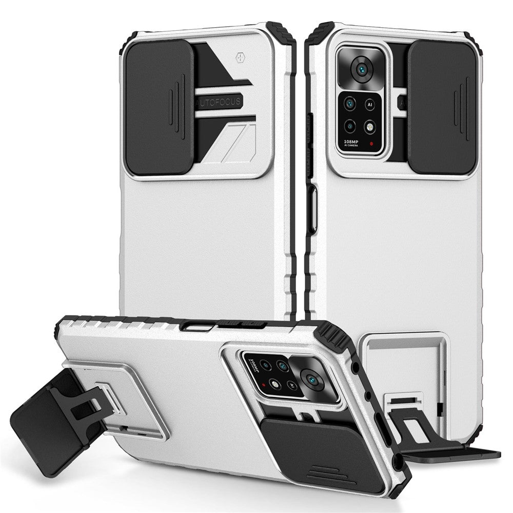 For Xiaomi Redmi Note 11 Pro 5G (Qualcomm) / Note 11 Pro 4G (Mediatek) Kickstand PC + TPU Back Cover Slide Camera Phone Case