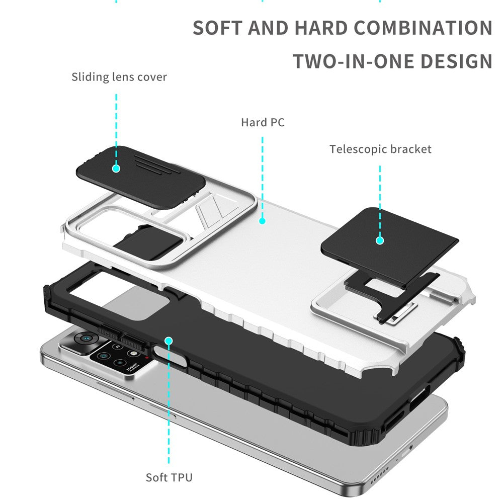For Xiaomi Redmi Note 11 Pro 5G (Qualcomm) / Note 11 Pro 4G (Mediatek) Kickstand PC + TPU Back Cover Slide Camera Phone Case