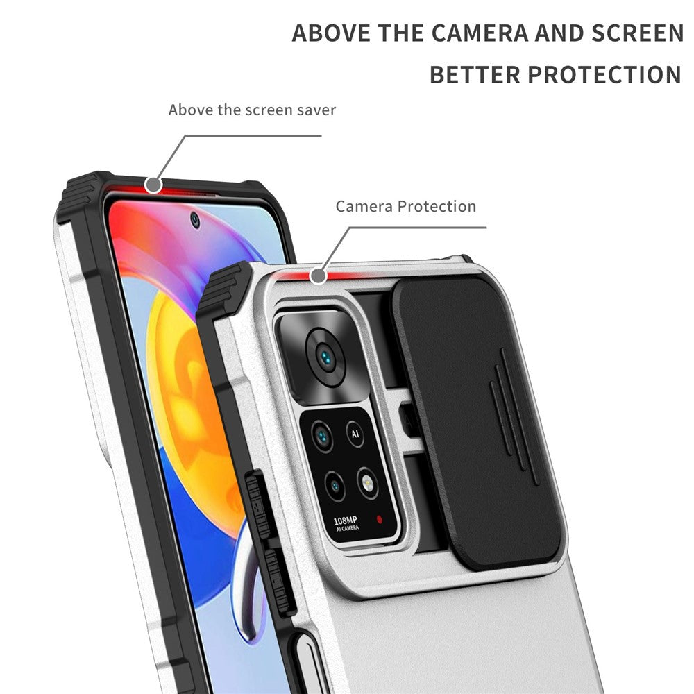 For Xiaomi Redmi Note 11 Pro 5G (Qualcomm) / Note 11 Pro 4G (Mediatek) Kickstand PC + TPU Back Cover Slide Camera Phone Case