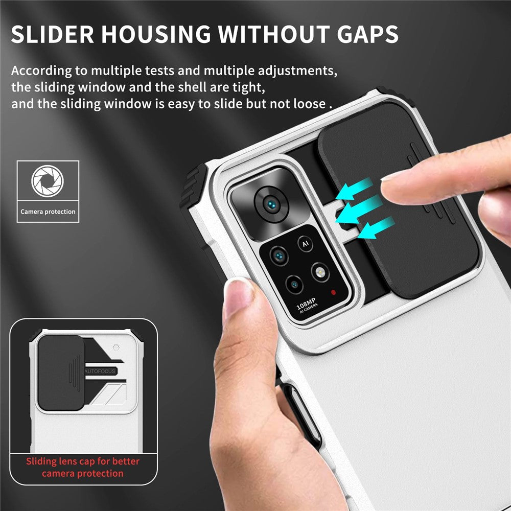 For Xiaomi Redmi Note 11 Pro 5G (Qualcomm) / Note 11 Pro 4G (Mediatek) Kickstand PC + TPU Back Cover Slide Camera Phone Case