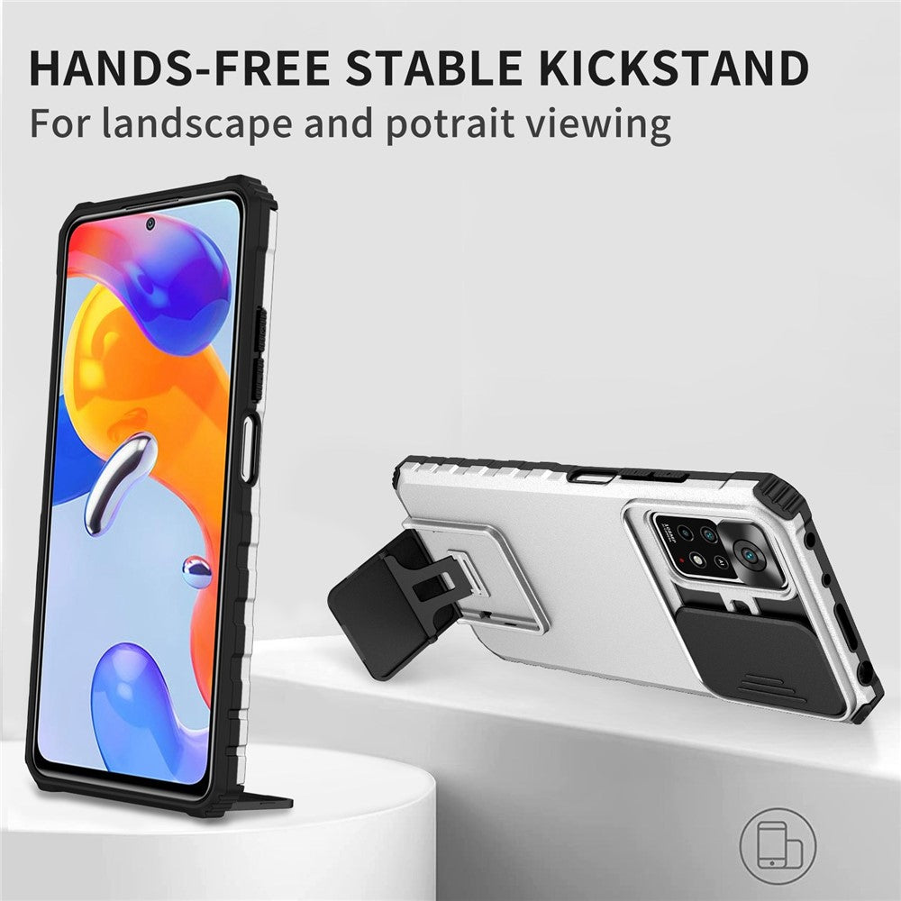 For Xiaomi Redmi Note 11 Pro 5G (Qualcomm) / Note 11 Pro 4G (Mediatek) Kickstand PC + TPU Back Cover Slide Camera Phone Case