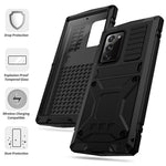 R-JUST For Samsung Galaxy Note20 4G / 5G Dust-proof Phone Case Metal + Silicone + PC Kickstand Anti-fall Anti-wear Cover with Tempered Glass Film