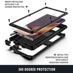 R-JUST For Samsung Galaxy Note20 4G / 5G Dust-proof Phone Case Metal + Silicone + PC Kickstand Anti-fall Anti-wear Cover with Tempered Glass Film