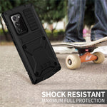 R-JUST For Samsung Galaxy Note20 4G / 5G Dust-proof Phone Case Metal + Silicone + PC Kickstand Anti-fall Anti-wear Cover with Tempered Glass Film