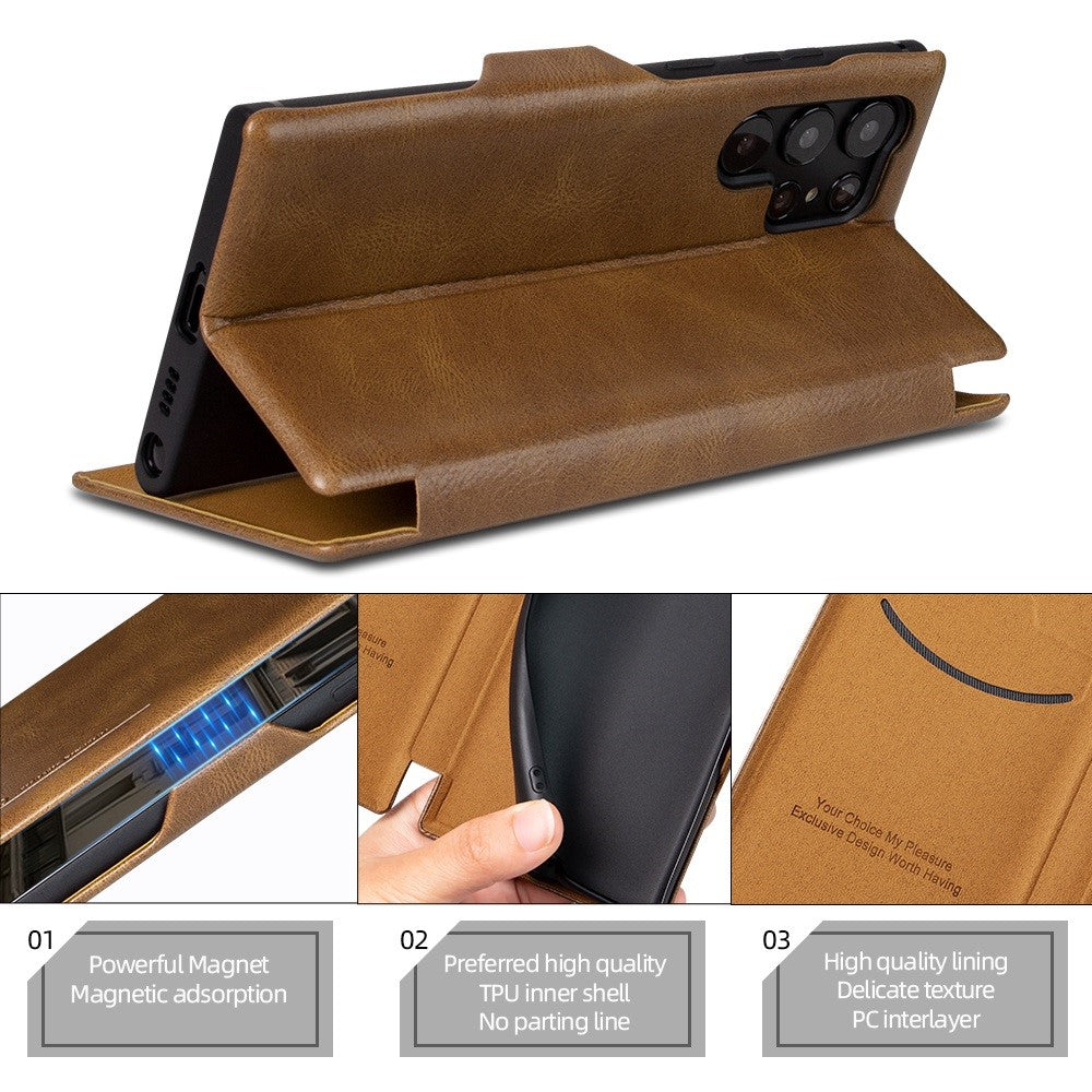 For Samsung Galaxy S22 Ultra 5G Card Holder PU Leather Cover Stand Folio Flip Protective Phone Case