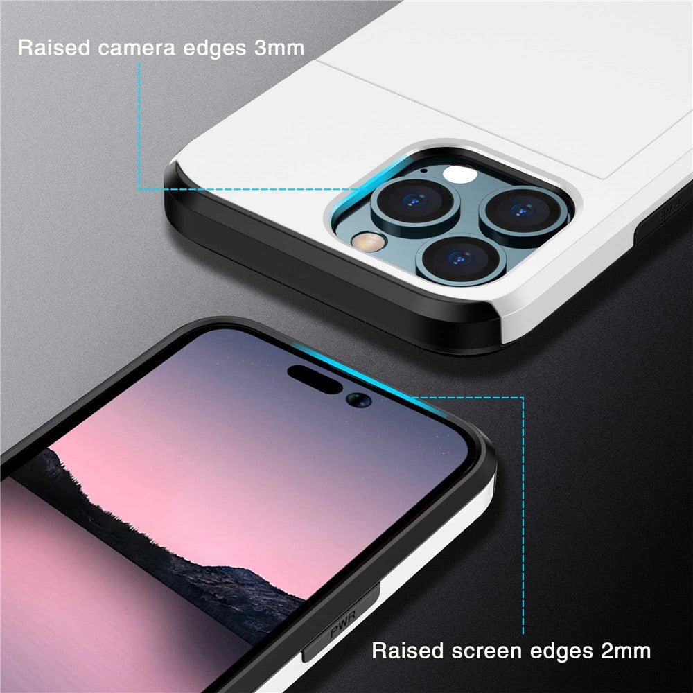 For iPhone 14 Pro Max 6.7 inch TPU + PC Hybrid Case Shockproof Phone Cover with Slide Card Holder