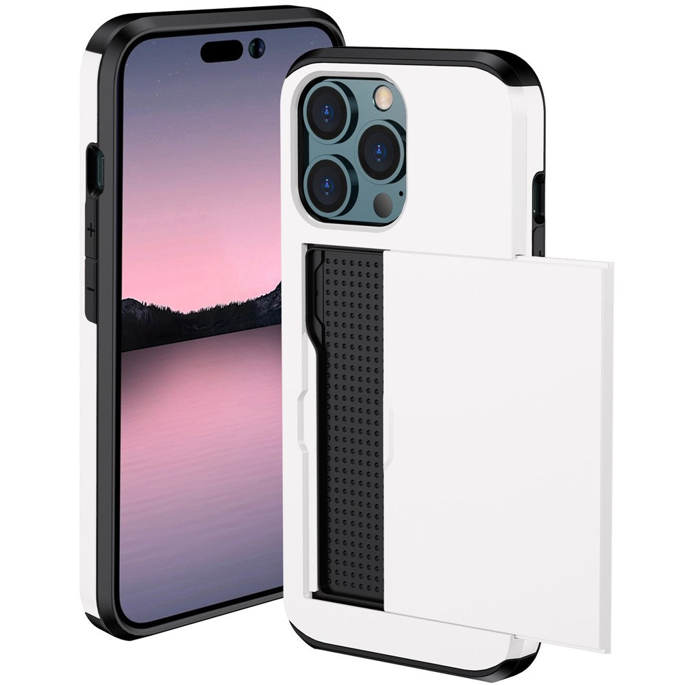 For iPhone 14 Pro Max 6.7 inch TPU + PC Hybrid Case Shockproof Phone Cover with Slide Card Holder