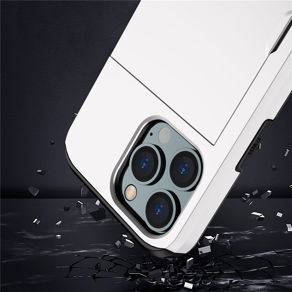For iPhone 14 Pro Max 6.7 inch TPU + PC Hybrid Case Shockproof Phone Cover with Slide Card Holder