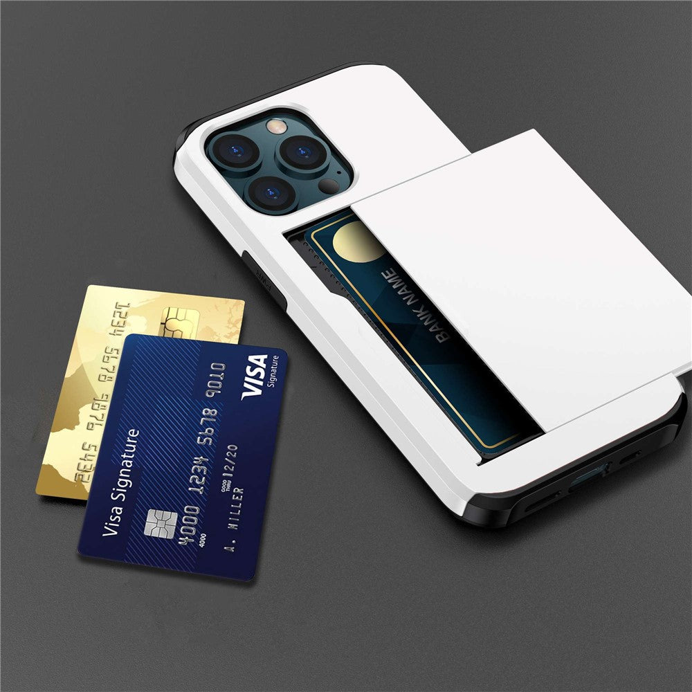 For iPhone 14 Pro Max 6.7 inch TPU + PC Hybrid Case Shockproof Phone Cover with Slide Card Holder