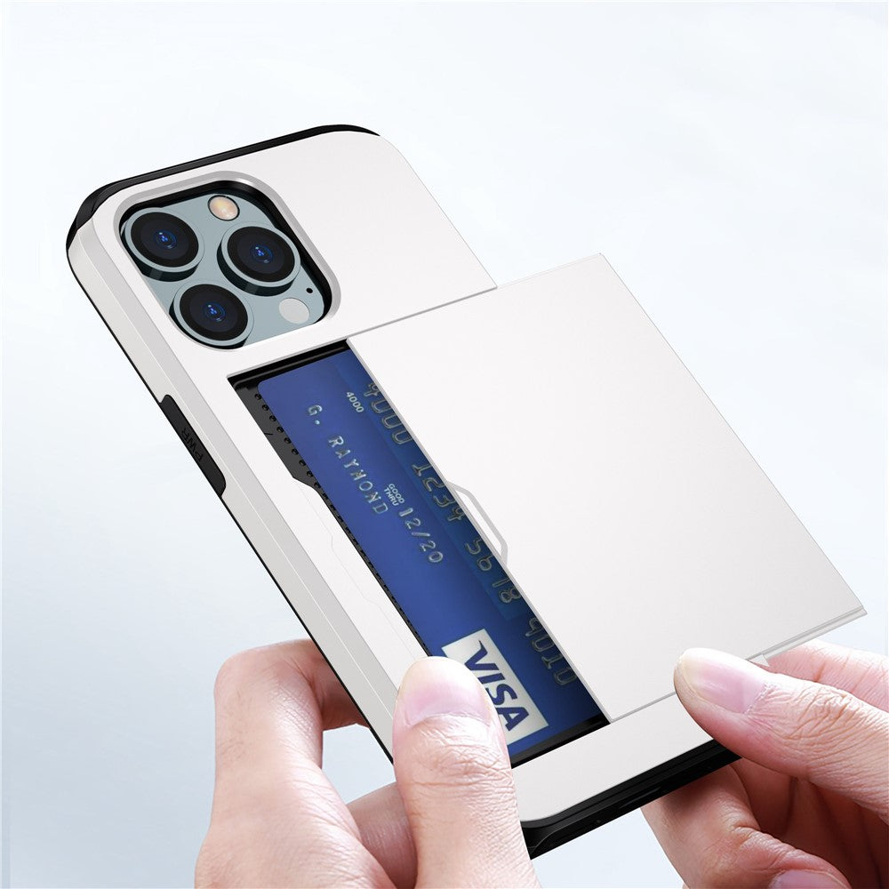 For iPhone 14 Pro Max 6.7 inch TPU + PC Hybrid Case Shockproof Phone Cover with Slide Card Holder