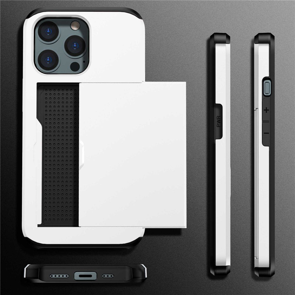 For iPhone 14 Pro Max 6.7 inch TPU + PC Hybrid Case Shockproof Phone Cover with Slide Card Holder