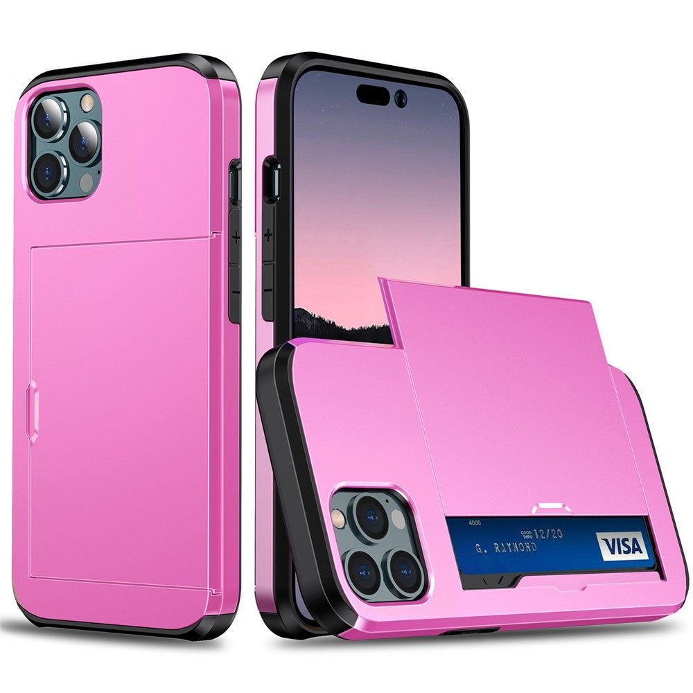 For iPhone 14 Pro Max 6.7 inch TPU + PC Hybrid Case Shockproof Phone Cover with Slide Card Holder