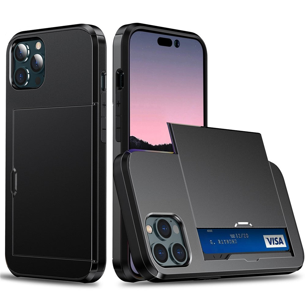 For iPhone 14 Pro Max 6.7 inch TPU + PC Hybrid Case Shockproof Phone Cover with Slide Card Holder