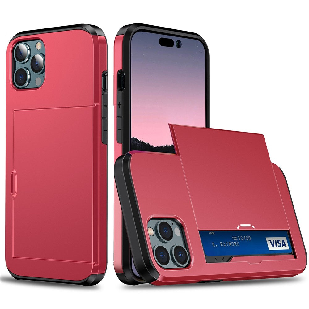 For iPhone 14 Pro Max 6.7 inch TPU + PC Hybrid Case Shockproof Phone Cover with Slide Card Holder