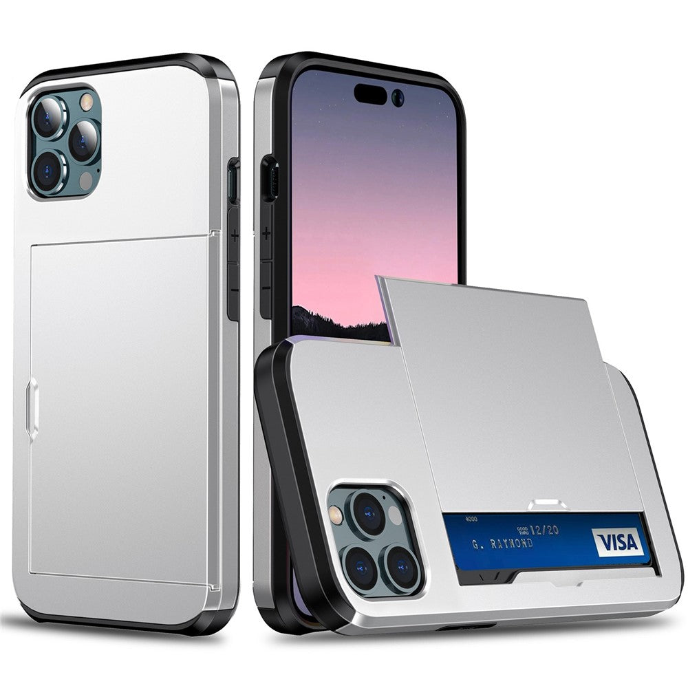 For iPhone 14 Pro Max 6.7 inch TPU + PC Hybrid Case Shockproof Phone Cover with Slide Card Holder