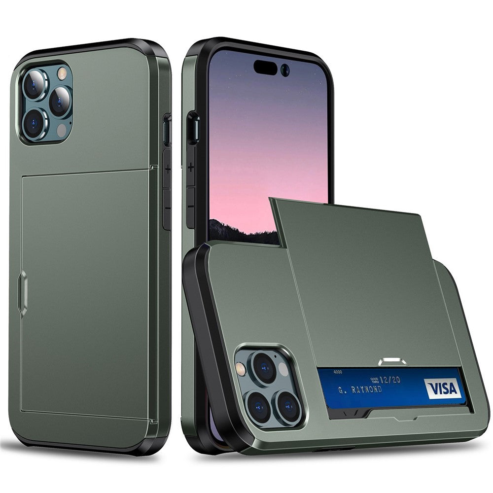 For iPhone 14 Pro Max 6.7 inch TPU + PC Hybrid Case Shockproof Phone Cover with Slide Card Holder