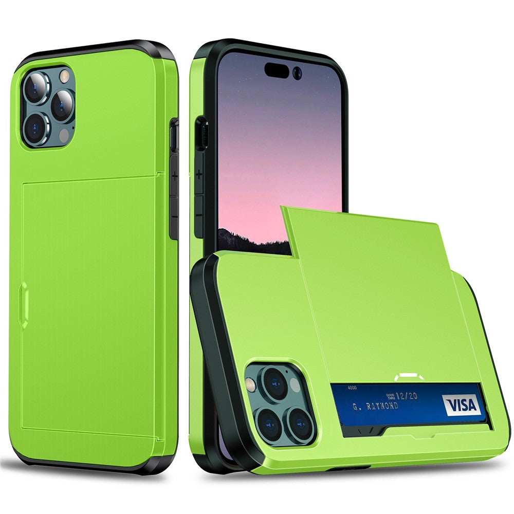 For iPhone 14 Pro Max 6.7 inch TPU + PC Hybrid Case Shockproof Phone Cover with Slide Card Holder
