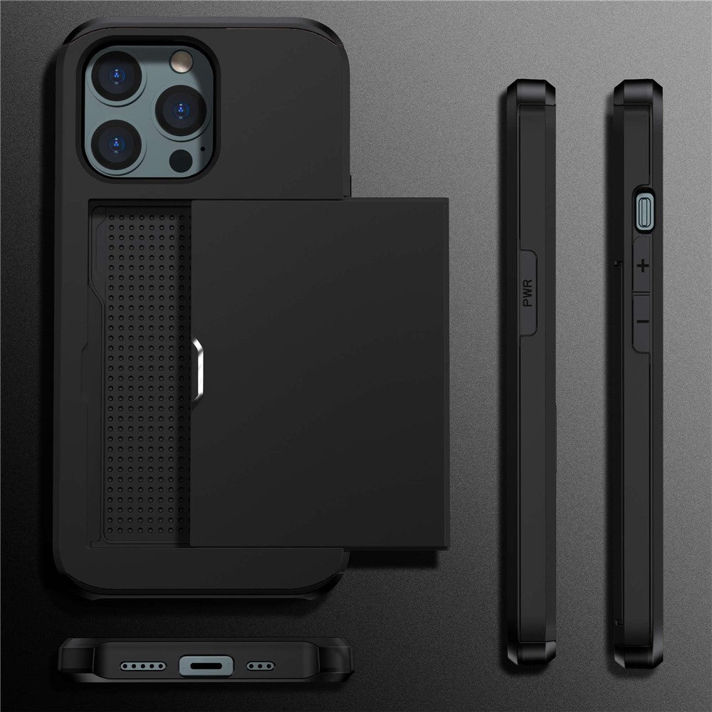 For iPhone 14 Pro 6.1 inch Anti-scratch Phone Case Card Holder Soft TPU + Hard PC Hybrid Cover