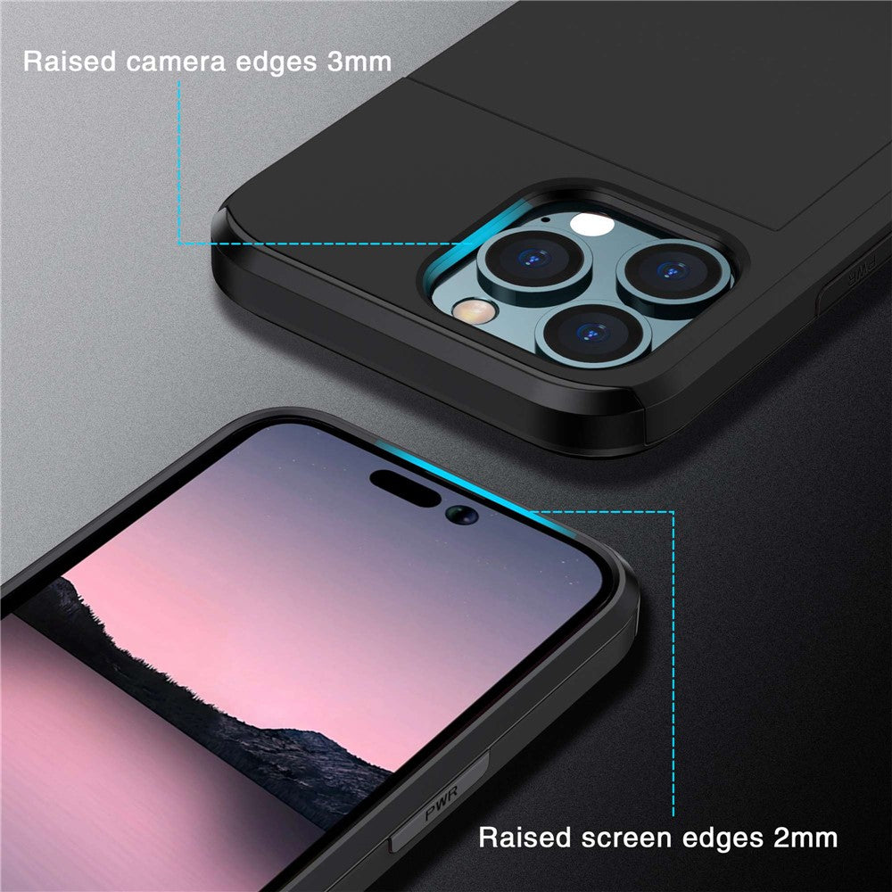 For iPhone 14 Pro 6.1 inch Anti-scratch Phone Case Card Holder Soft TPU + Hard PC Hybrid Cover