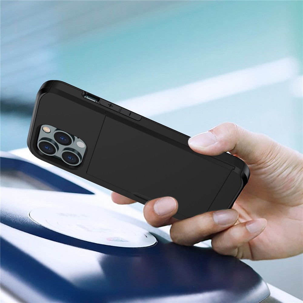 For iPhone 14 Pro 6.1 inch Anti-scratch Phone Case Card Holder Soft TPU + Hard PC Hybrid Cover