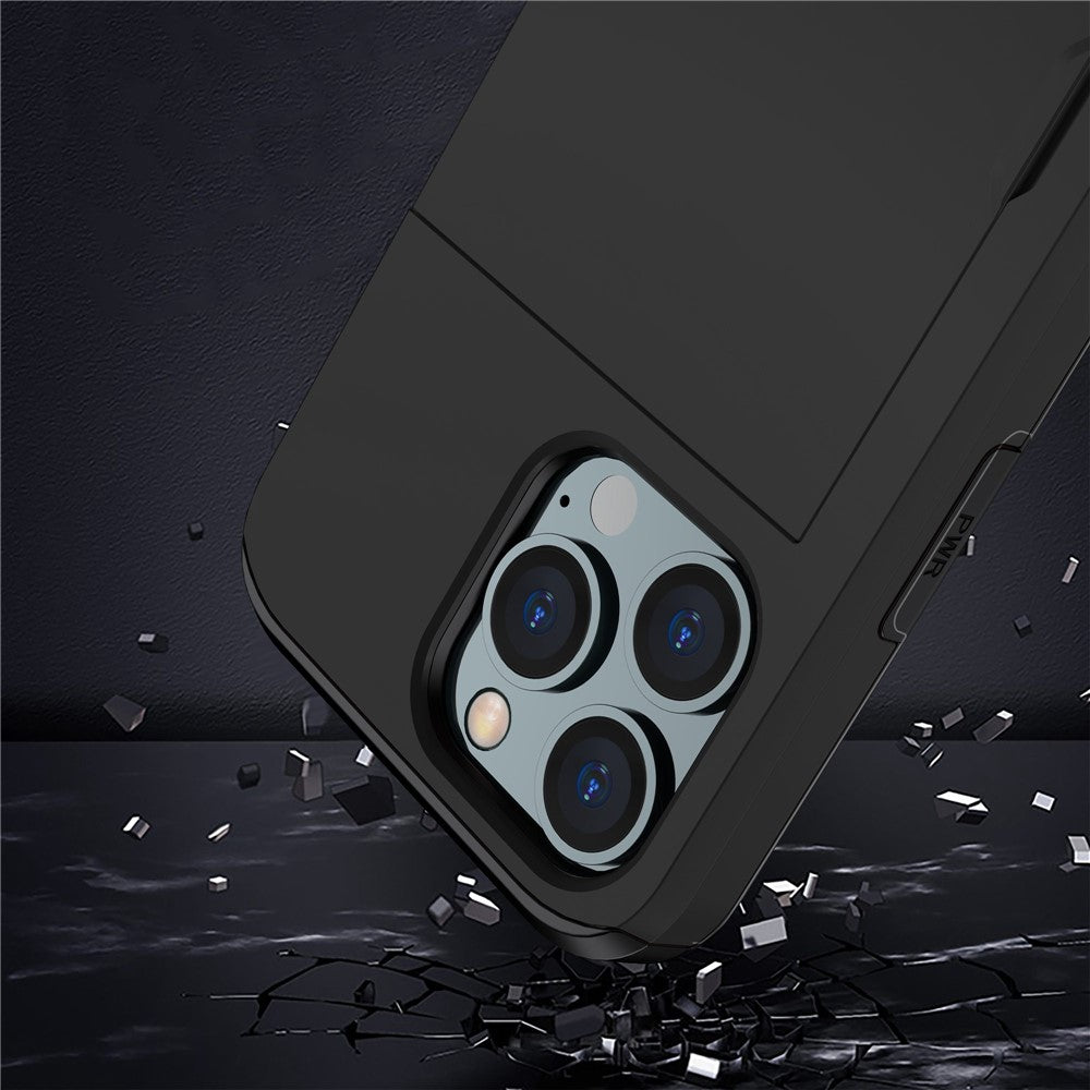 For iPhone 14 Pro 6.1 inch Anti-scratch Phone Case Card Holder Soft TPU + Hard PC Hybrid Cover