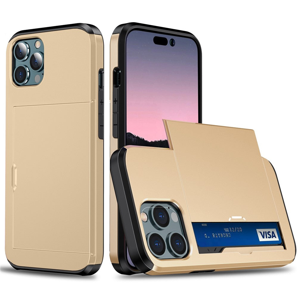 For iPhone 14 Pro 6.1 inch Anti-scratch Phone Case Card Holder Soft TPU + Hard PC Hybrid Cover