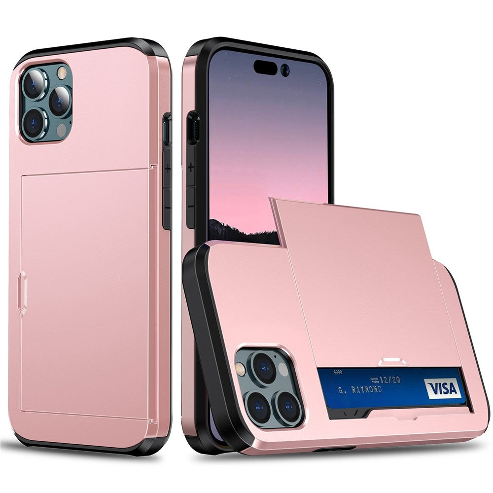 For iPhone 14 Pro 6.1 inch Anti-scratch Phone Case Card Holder Soft TPU + Hard PC Hybrid Cover