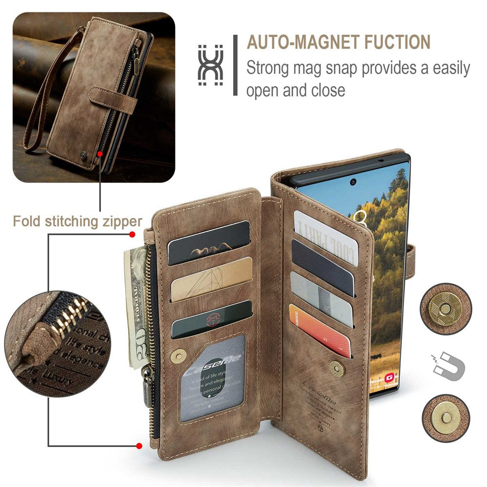 For Samsung Galaxy S22 Ultra 5G Phone Cases with Strap CASEME C30 Zipper Multiple Card Holder PU Leather Cover