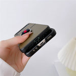 For Samsung Galaxy Z Flip4 5G Textured PU Leather Coated PC Back Cover Metal Ring Holder Folding Phone Case