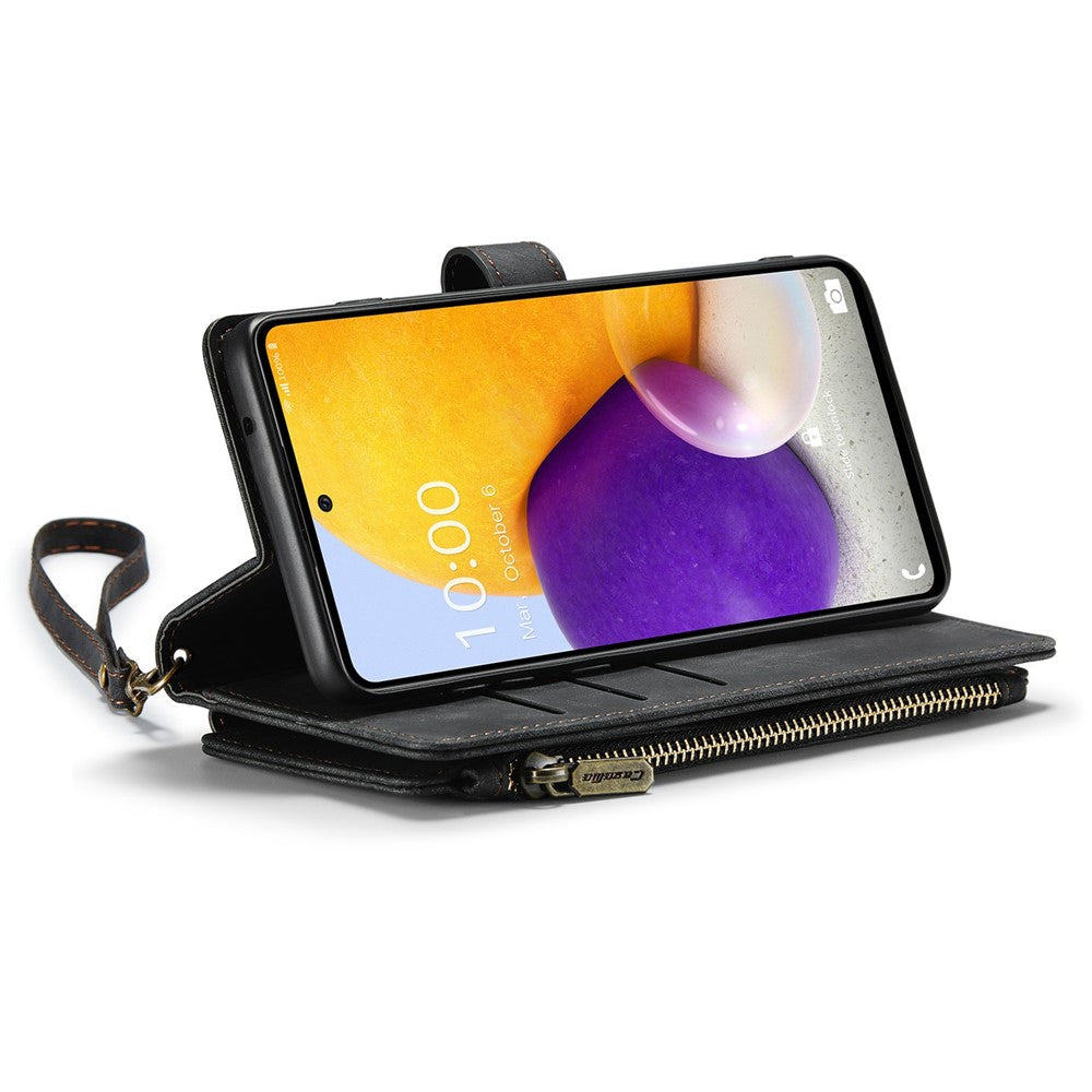 For Samsung Galaxy A72 4G / 5G Phone Cases with Strap CASEME C30 Zipper Multiple Card Holder PU Leather Cover