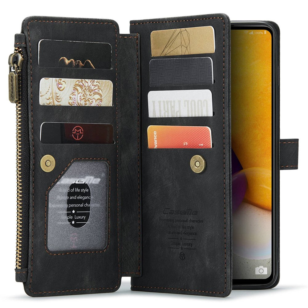 For Samsung Galaxy A72 4G / 5G Phone Cases with Strap CASEME C30 Zipper Multiple Card Holder PU Leather Cover
