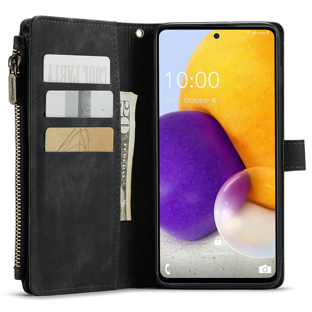 For Samsung Galaxy A72 4G / 5G Phone Cases with Strap CASEME C30 Zipper Multiple Card Holder PU Leather Cover