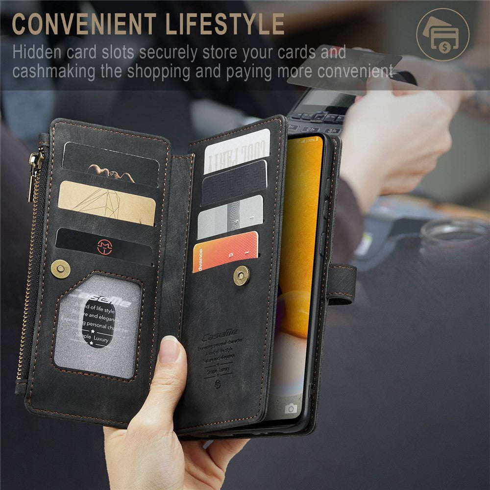 For Samsung Galaxy A72 4G / 5G Phone Cases with Strap CASEME C30 Zipper Multiple Card Holder PU Leather Cover